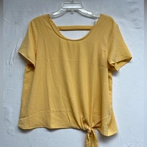 Pink Rose Sun-Kissed Yellow Tie-Hem Top with Open Back Detail. Spring, cheery